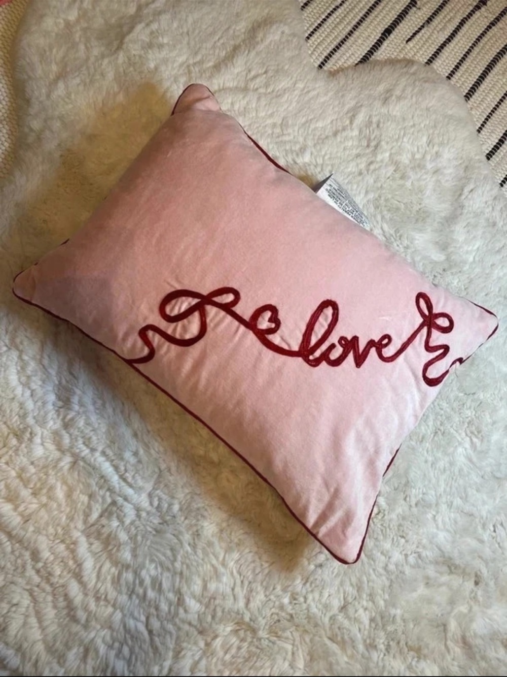 Pink 'Love' Embroidered Decorative Throw Pillow